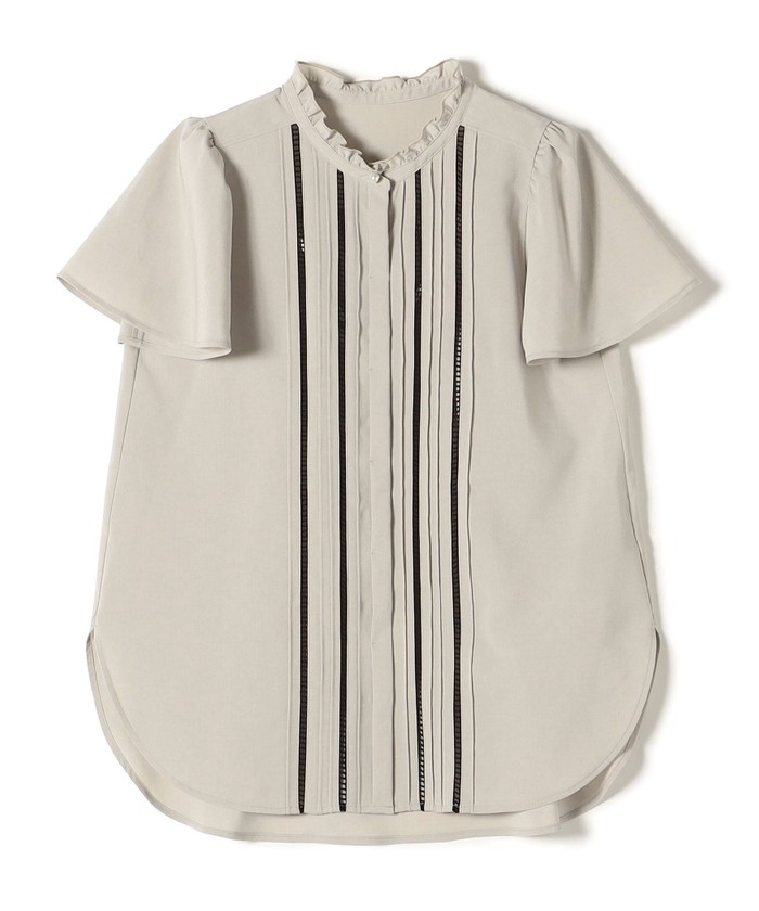 SHIPS 23SS ネイビー ハシゴレース ピンタック ブラウス 半袖 S SHIPS（シップス）の「* チェック 配色 ハシゴレース ピンタック