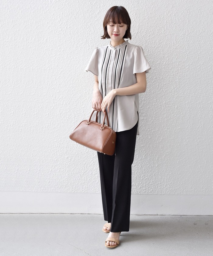 ハシゴレース ピンタック 半袖 ブラウス　美品 セール 50%OFF】* 〈手洗い可能〉チェック 配色 ハシゴレース