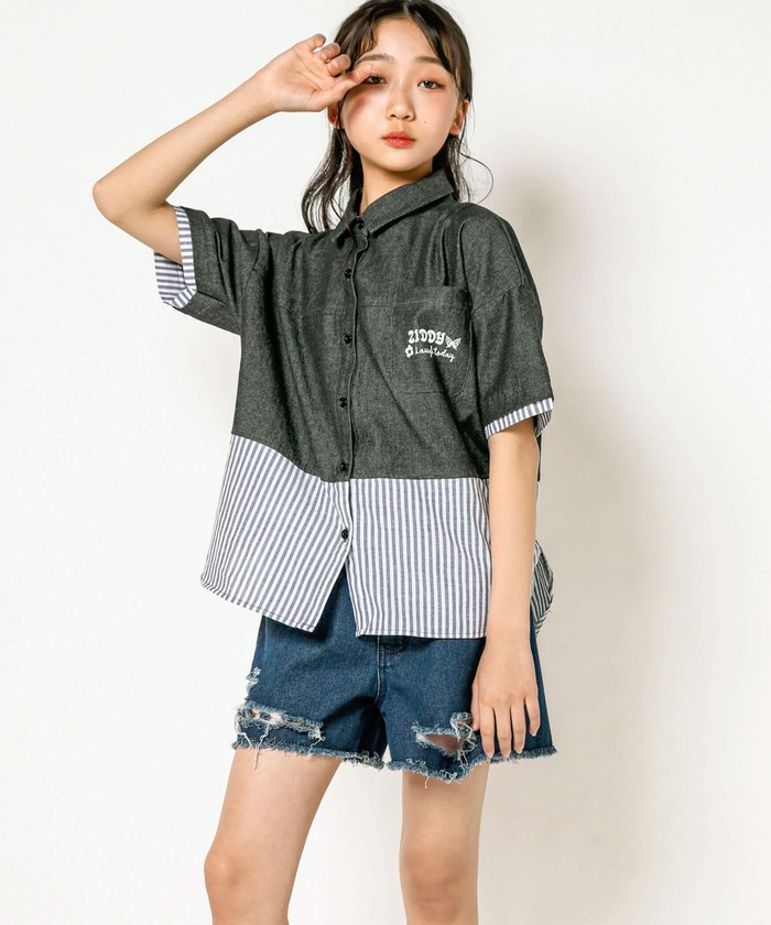 セール】ベルト付きダメージデニムショートパンツ(130~160cm