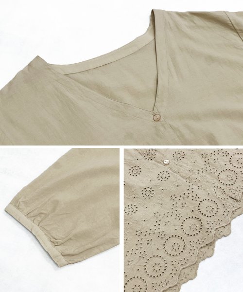 セール】綿キャンブリック スカラップレースガウンワンピース チュニック ガウン(505276063) フィズ(Fizz) d fashion 綿キャンブリック 裾スカラップレース 半袖 ガウンワンピース