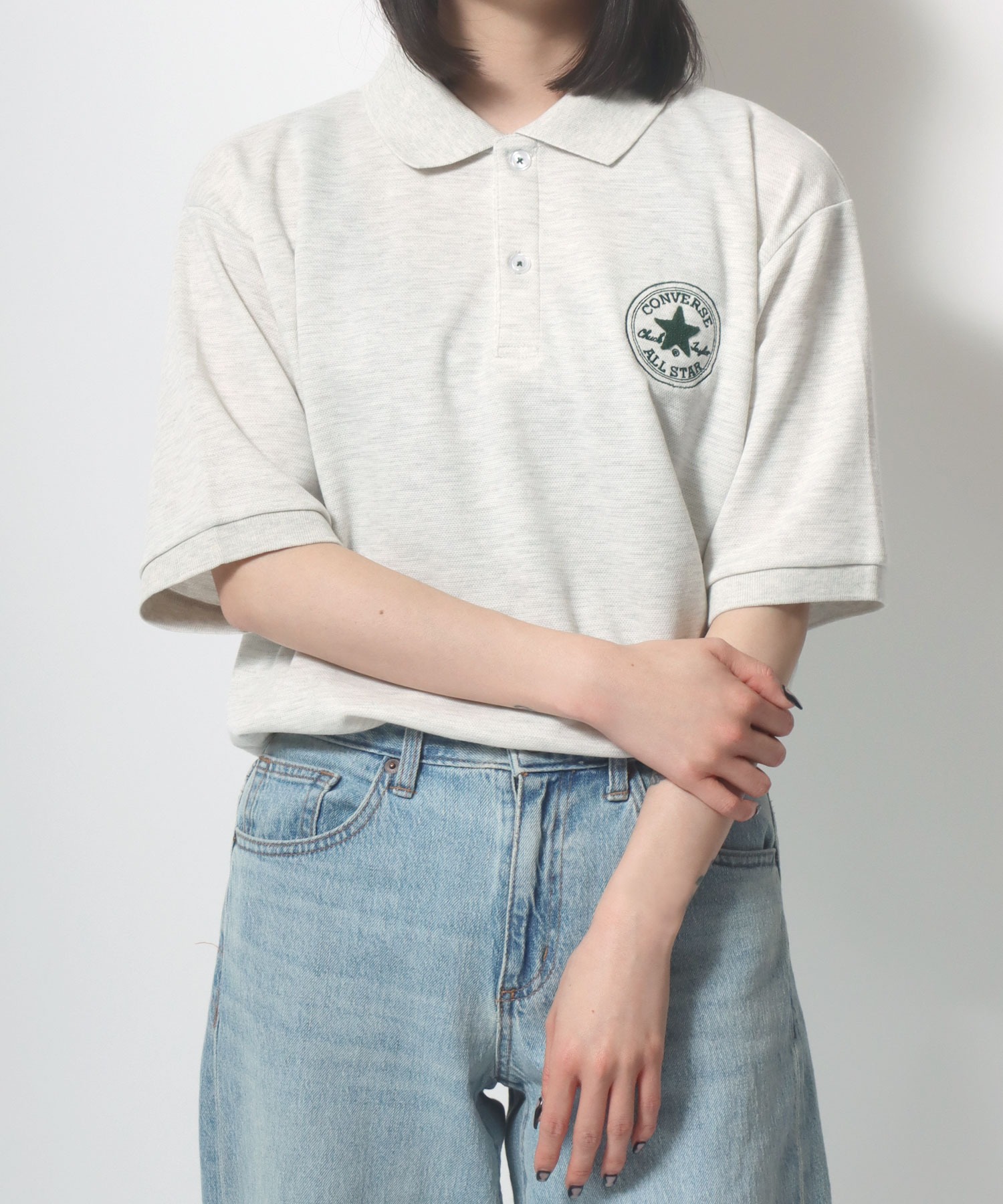 【新品・未使用】45R カノコのMキャミポロ ワイドシャツ ホワイト 刺繍 45Rジンバカノコの908オーシャンポロ: WOMEN｜45R