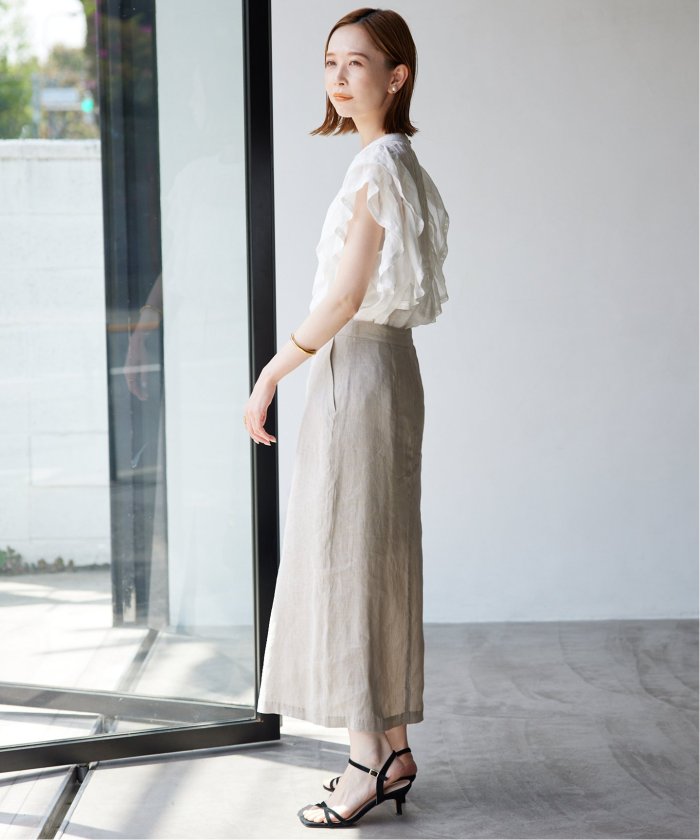 24SS 美品 SLOBE IENA ラミーフリルピンタックブラウス 追加》ラミーフリルピンタックブラウス（シャツ／ブラウス