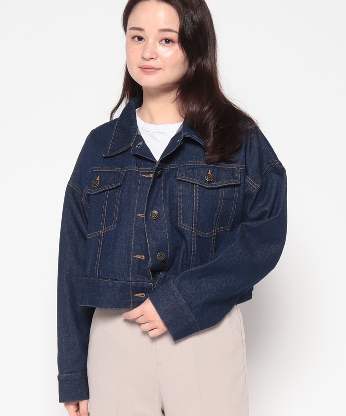 Chico 袖スリットショートGジャン　ネイビー Chico 袖スリットデニムジャケット& デニムショートパンツ