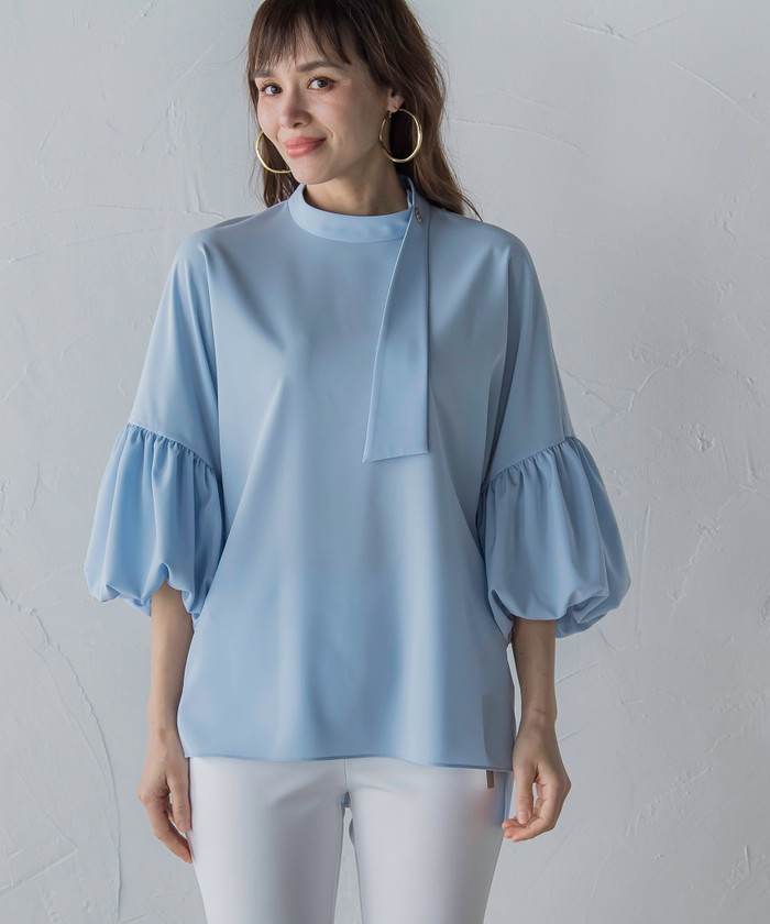 セール】ボリュームスリーブサイドボウタイブラウス≪洗濯機で洗える