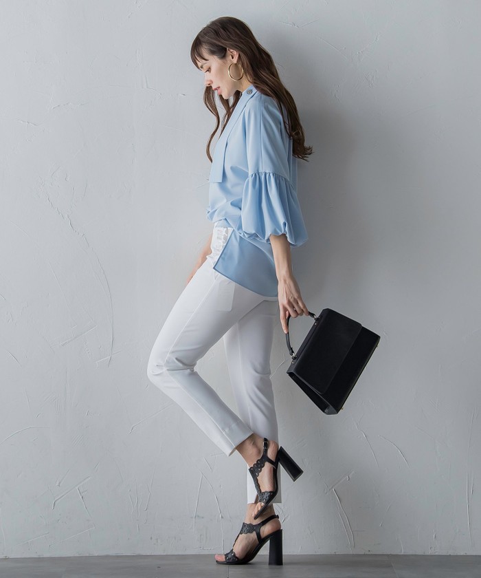 セール】ボリュームスリーブサイドボウタイブラウス≪洗濯機で洗える