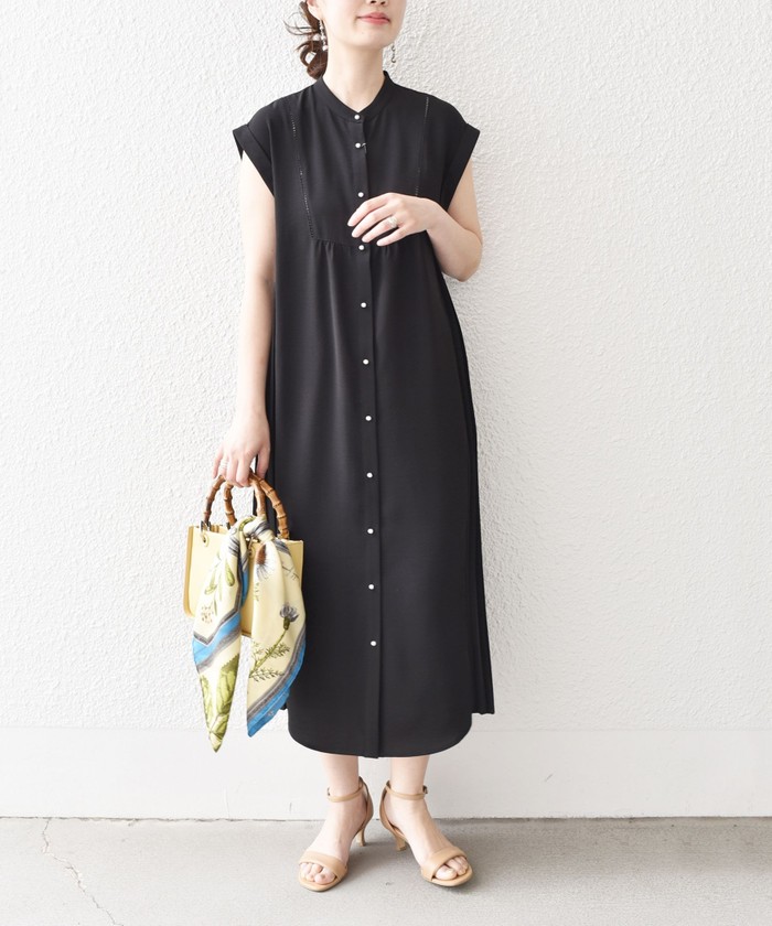 手洗い可能〉ストレッチ ジョーゼット プリーツ ワンピース