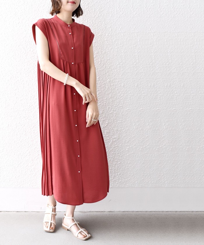 手洗い可能〉ストレッチ ジョーゼット プリーツ ワンピース 手洗い可能〉ストレッチ ジョーゼット プリーツ ワンピース