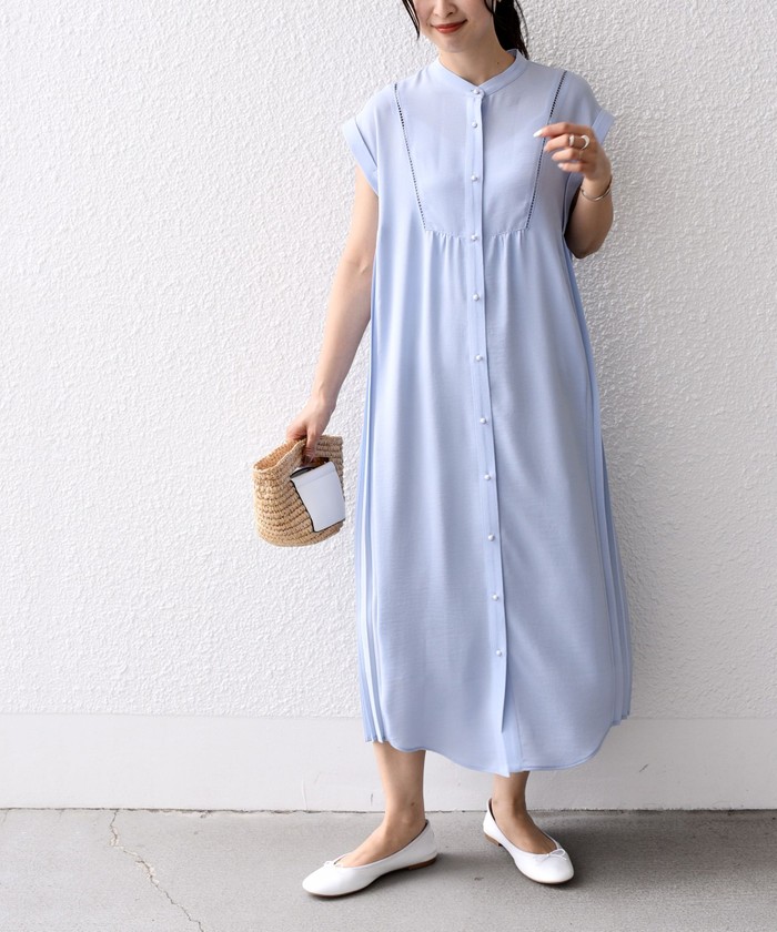 手洗い可能〉ストレッチ ジョーゼット プリーツ ワンピース