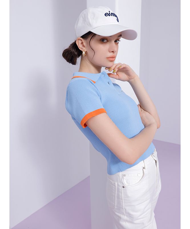 EIMY GOLF ワンピース バイカラーニットポロワンピース