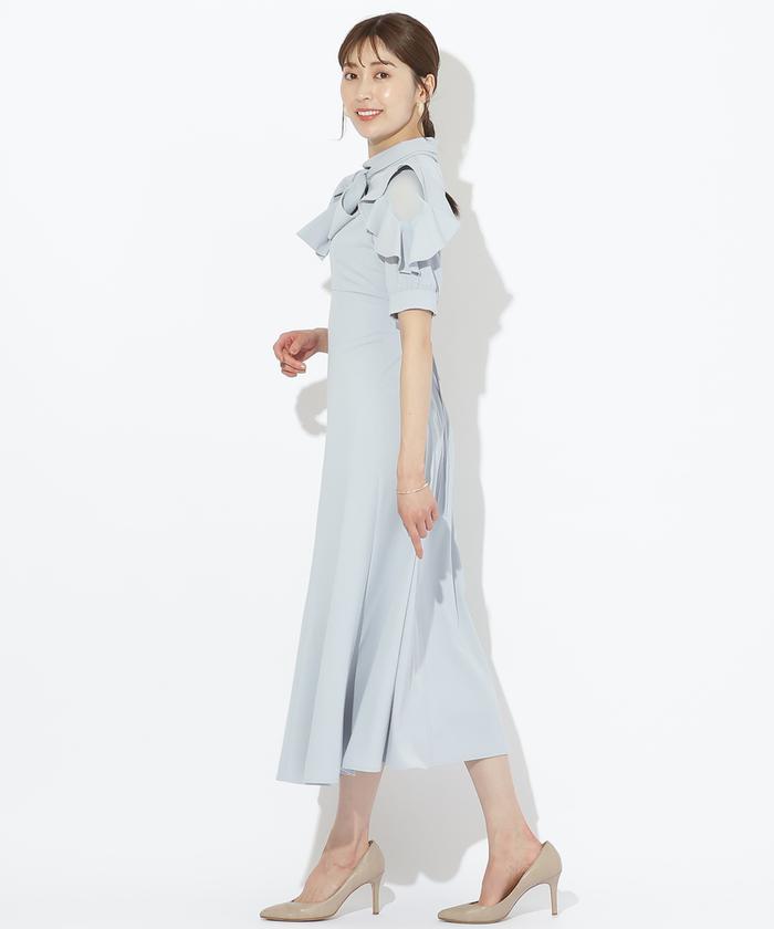セール 50%OFF】袖ラッフルシアーボウタイワンピース(505290406