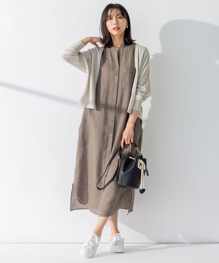 セール 40%OFF】【洗える】LIBECO ノースリーブ シャツ ワンピース ...