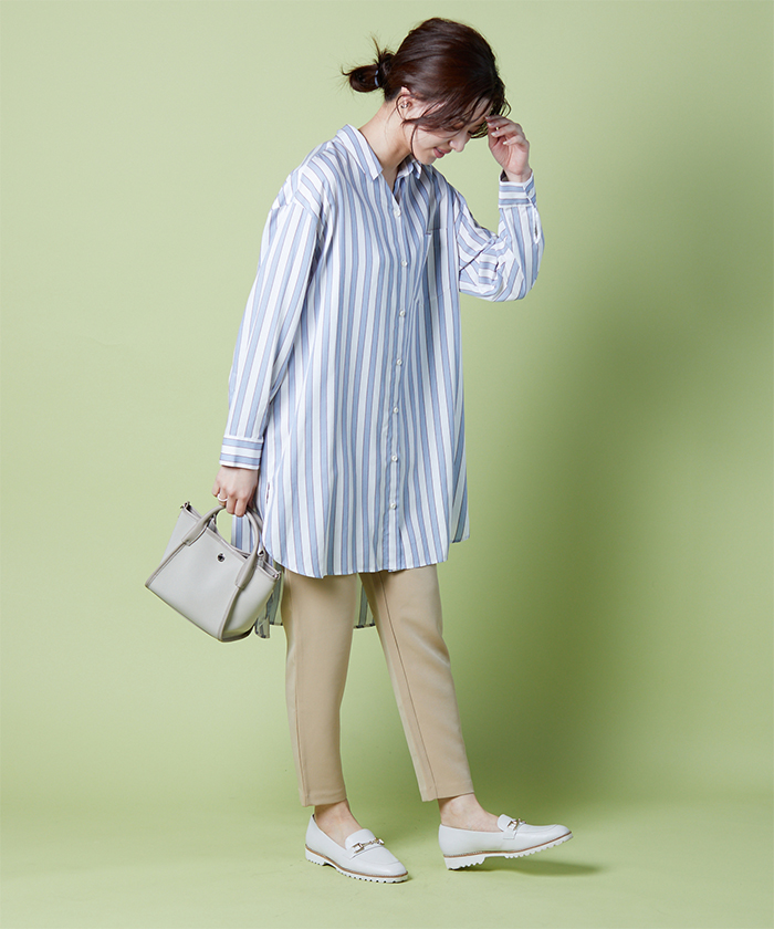 セール 50%OFF】【手洗い可】レーヨン混ストライプシャツ