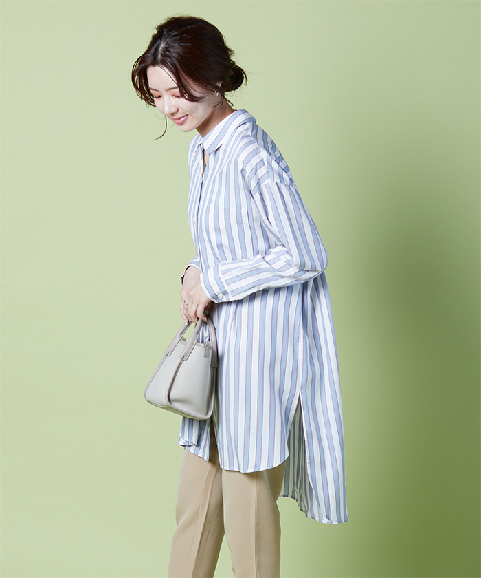 セール 50%OFF】【手洗い可】レーヨン混ストライプシャツ
