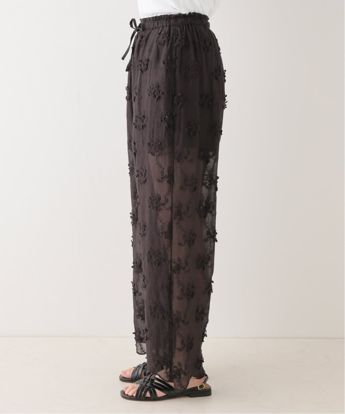 クリンクルsheer cotton 3D embroidery pants sheer cotton 3D embroidery easy pants | WHITE