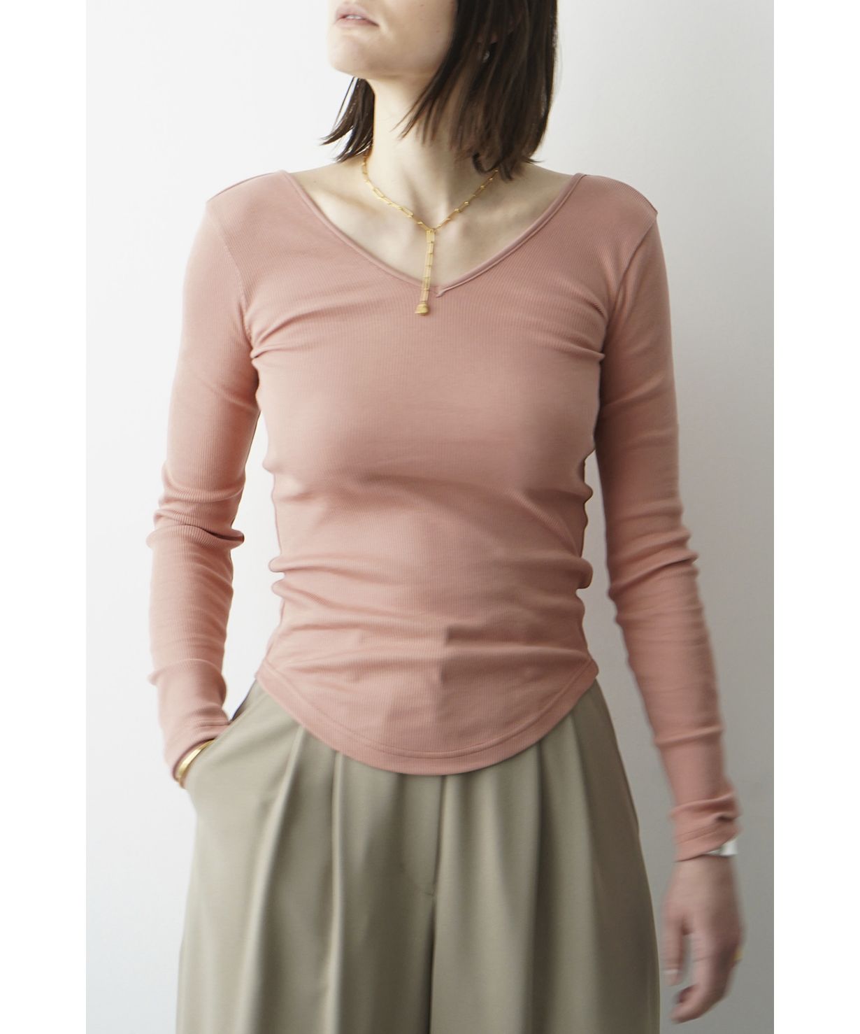 CLANE  SOFT RIB V NECK TOPS