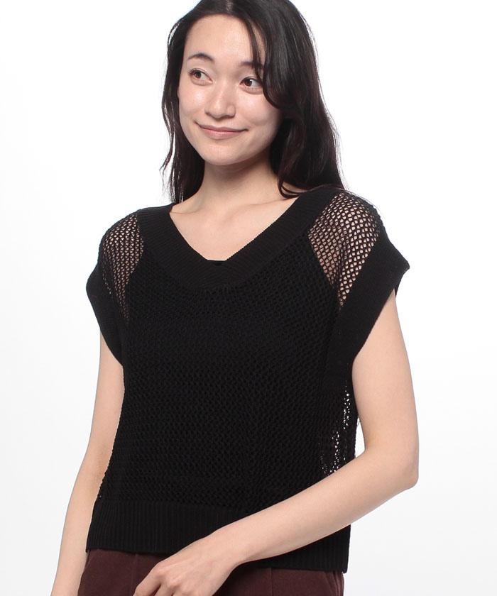 coco 未使用品 アンパスィ and per se レディース ベスト L 白×紺 Vネック ニット レターパックプラス発送可 110001 Pitta Re:)】 畦編みVネック ニットベスト レディース(M