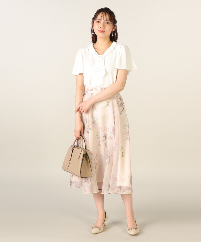 完売品】レッセパッセ フレアータイ半袖ブラウス ピンク Mサイズ