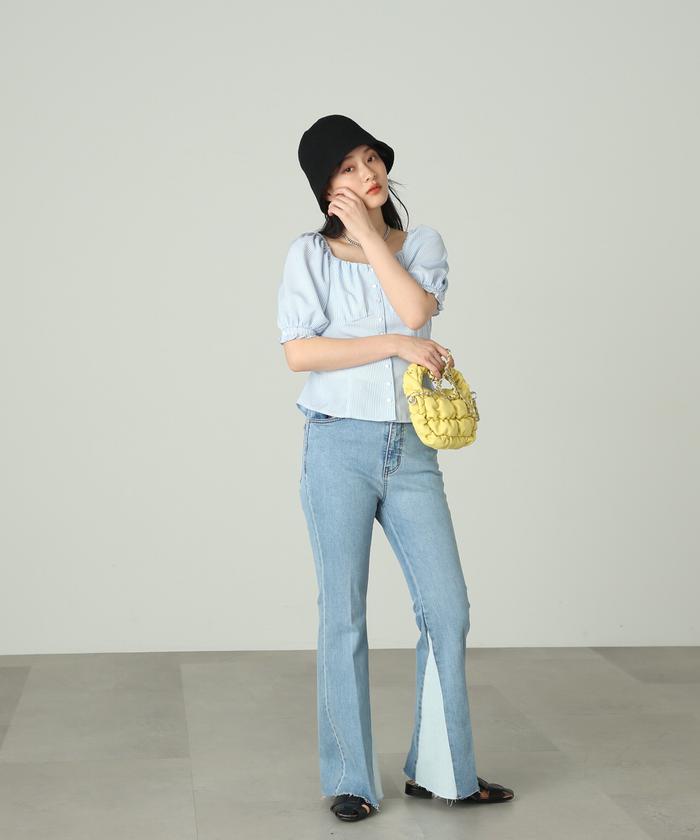 ペンタゴンネックパフスリーブ ブラウス セール 20%OFF】ペンタゴンネックパフスリーブブラウス