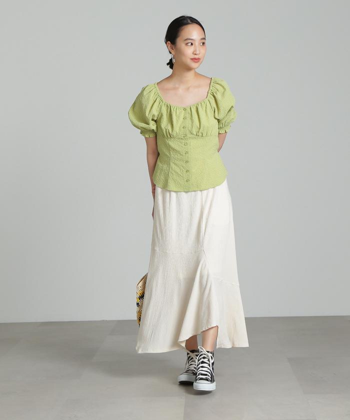 ペンタゴンネックパフスリーブ ブラウス セール 20%OFF】ペンタゴンネックパフスリーブブラウス