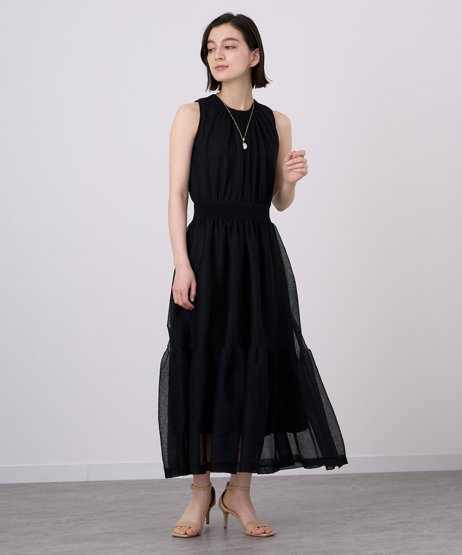 アナイ シアー ボリューム ニット ワンピース ロング ベージュ 38 ANAYI（アナイ）の「【セットアップ対応商品】シアーボリューム