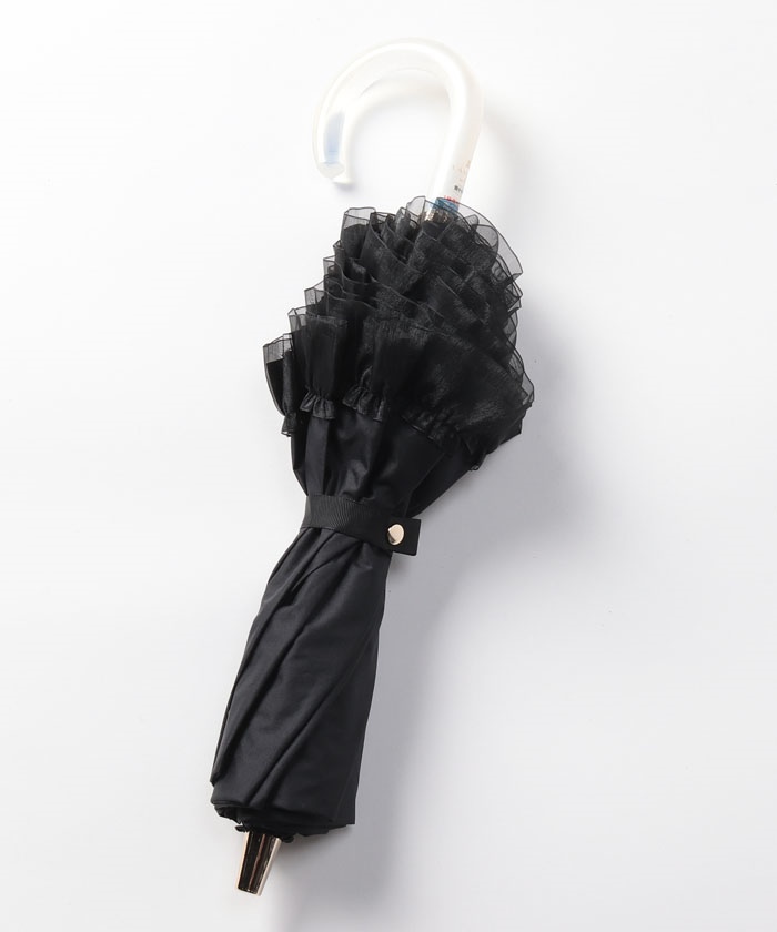 新品LANVIN en Bleu晴雨兼用折りたたみ傘 オーガンジーフリル 晴雨兼用折りたたみ日傘 オーガンジーフリル(505929088
