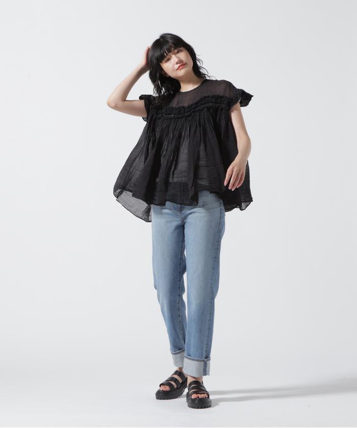 セール】RHODOLIRION/ロドリリオン SILK COTTON SHIRRING FRILL