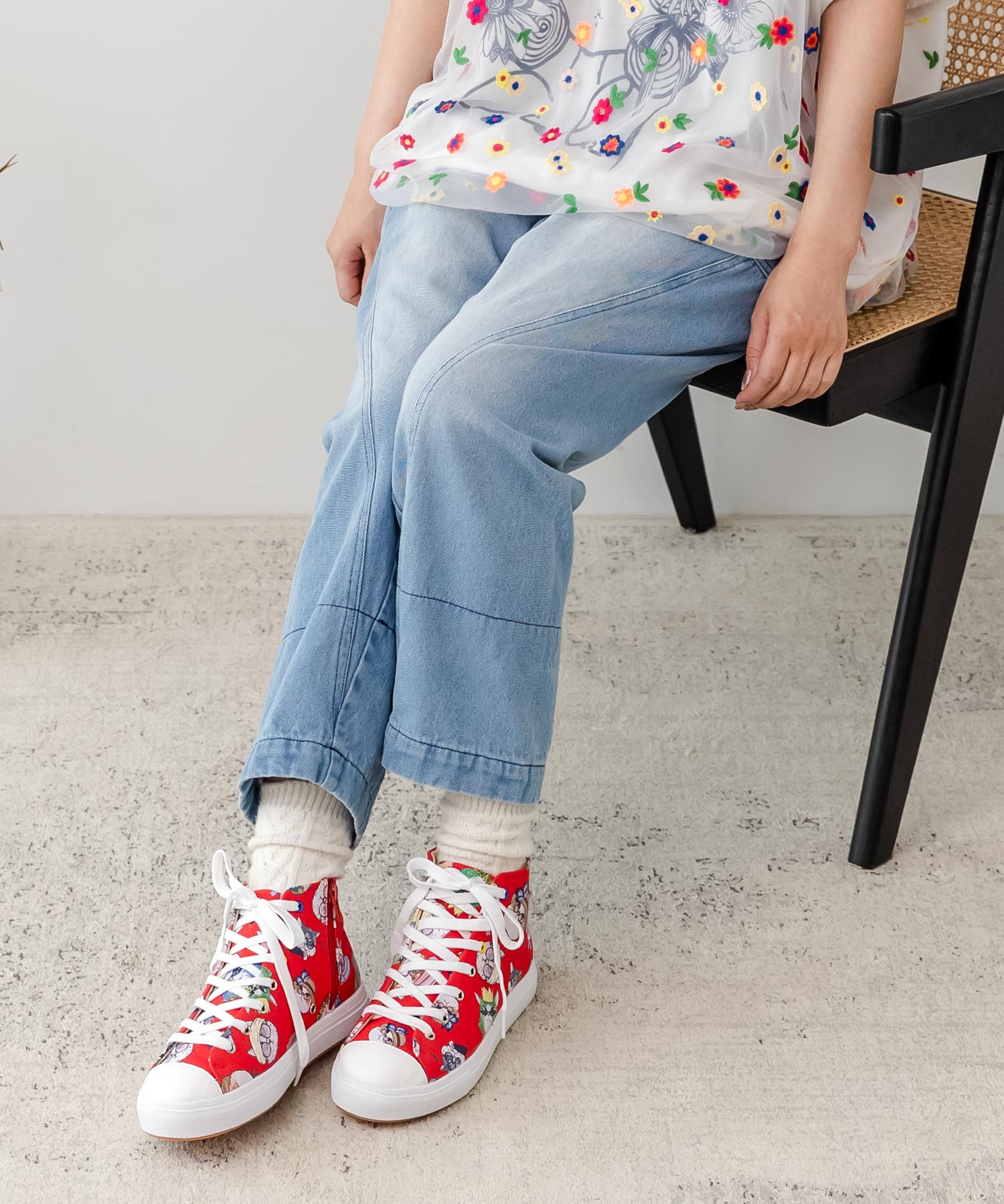 セール 40%OFF】ロールアップキノコ柄 デニムサルエルパンツ