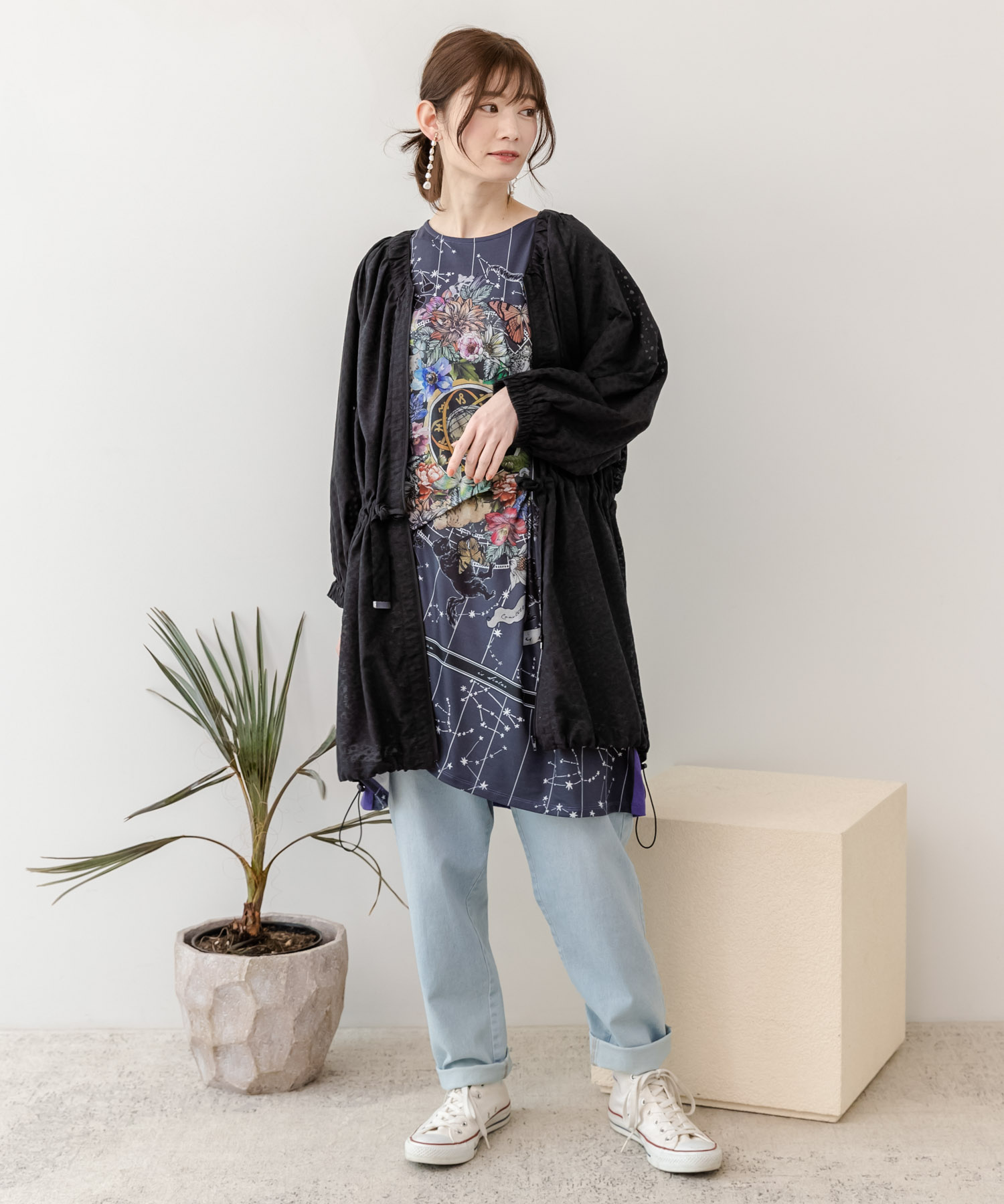 スカラー  デニム ScoLar パンツ デニム ジーンズ 143653：蝶刺繍アップリケデニム