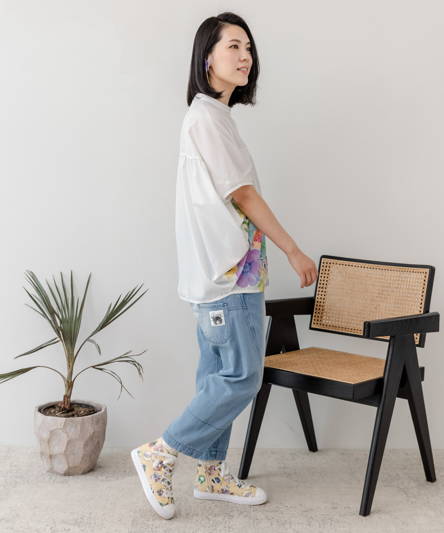 クーポン】【セール 40%OFF】花蝶刺繍ストレッチツイル＆デニム