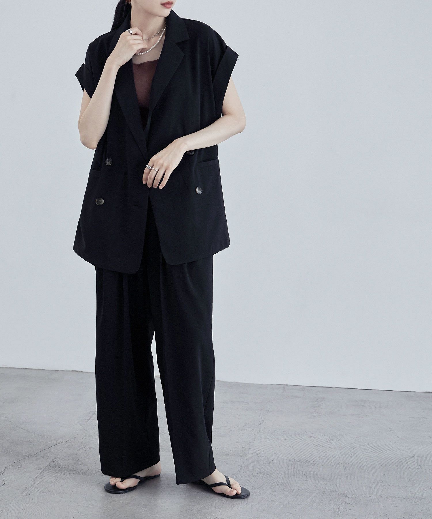 美品＊Laungedress ダブルベスト ノースリーブ ジレ ジャケット 麻