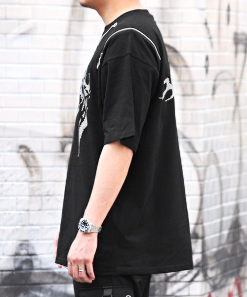 ラグスタイル LUXSTYLE チェーン付きラインストーン半袖ビッグT