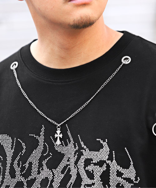ラグスタイル LUXSTYLE チェーン付きラインストーン半袖ビッグT
