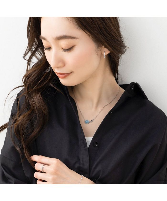 天然石×オーバルメタルのステンレス製ダブルトップネックレス