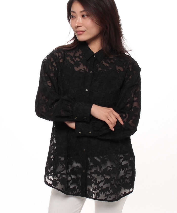 ■Olivia Lauren ロング スリーブ ジャガード シャツ CORNER PRINTING | CROSS STITCH クロススティッチ 8.1 oz USA