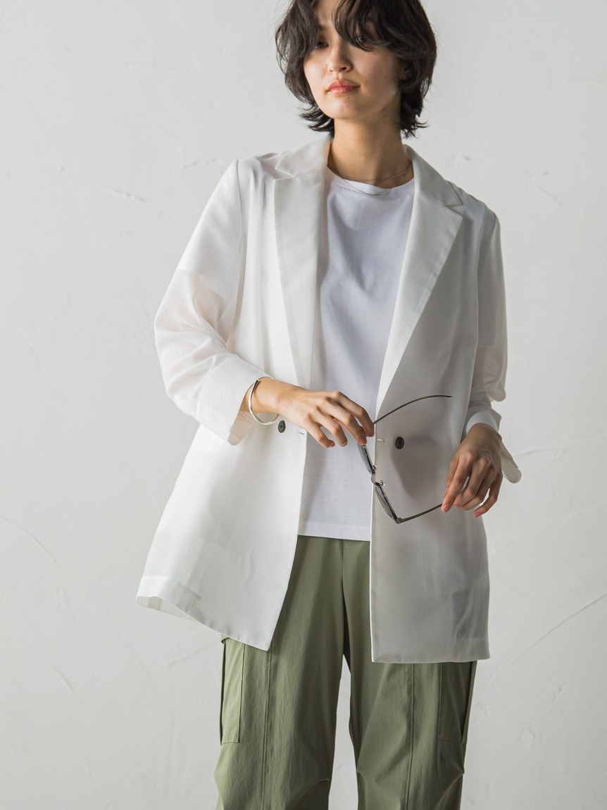 MAYSON GREYシアーテーラージャケット≪洗濯機で洗える≫ （ホワイト）L メイソングレイ MAYSON GREY シアーテーラージャケット≪洗濯機