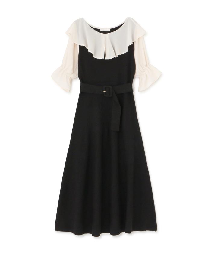 セール 50%OFF】ウエストベルト付きラッフルニットワンピース