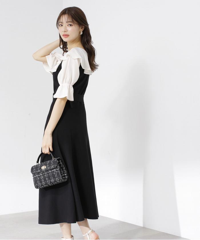 セール 50%OFF】ウエストベルト付きラッフルニットワンピース
