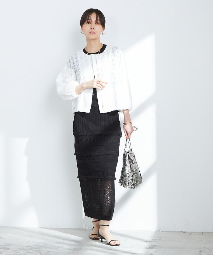 極美品✨ノーリーズソフィー　ノーカラースーツセットアップ　スカート　アイボリー 極美品✨ノーリーズソフィー ノーカラースーツセットアップ