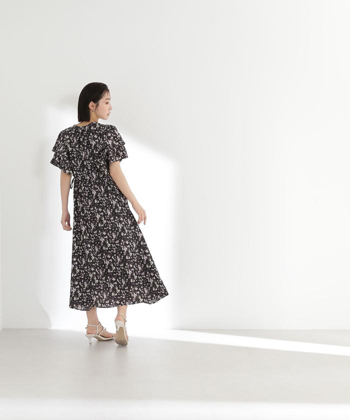 セール 50%OFF】ミニフラワーフリルスリーブワンピース