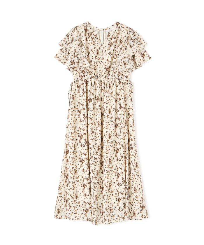 セール 50%OFF】ミニフラワーフリルスリーブワンピース