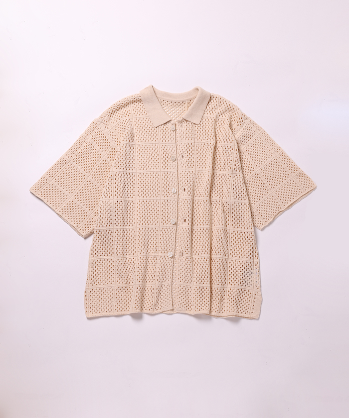 クーポン】【WEB限定】透かし編み クロシェ ニット シャツ