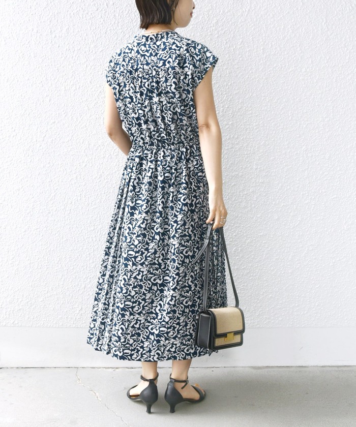 WEB限定】〈洗濯機可能〉ドット 花柄 サイド プリーツ フレンチ