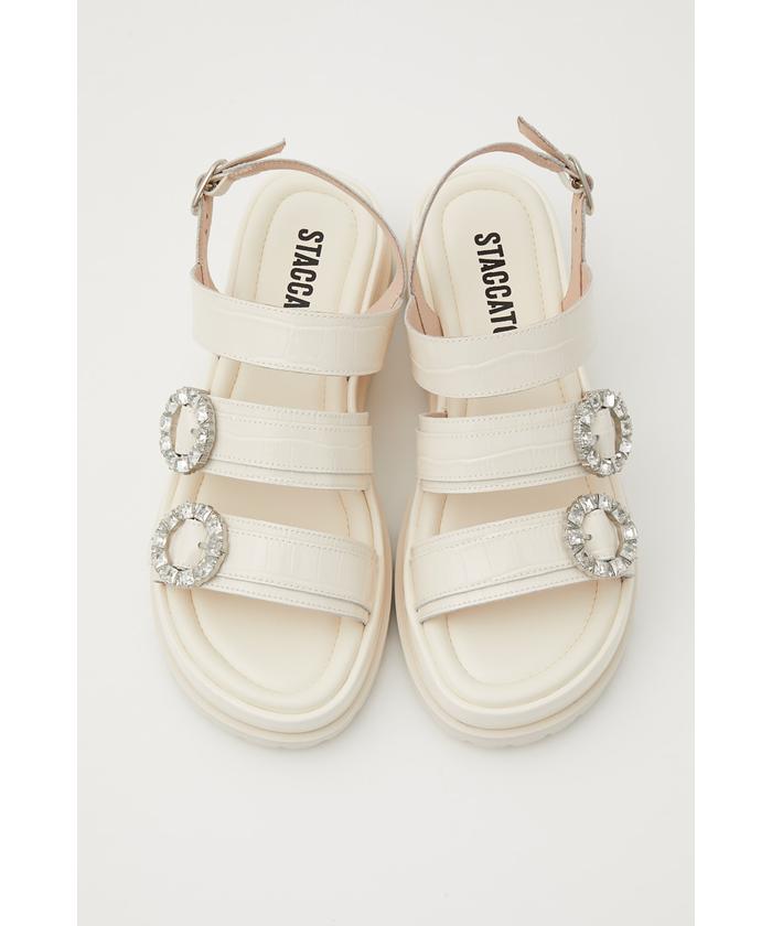 新品未使用】✨STACCATO 23cm ミュール ビジュー 白 レザー 完売