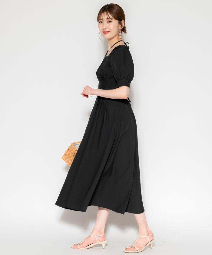セール 70%OFF】ウエストタックホルターリボン半袖ワンピース