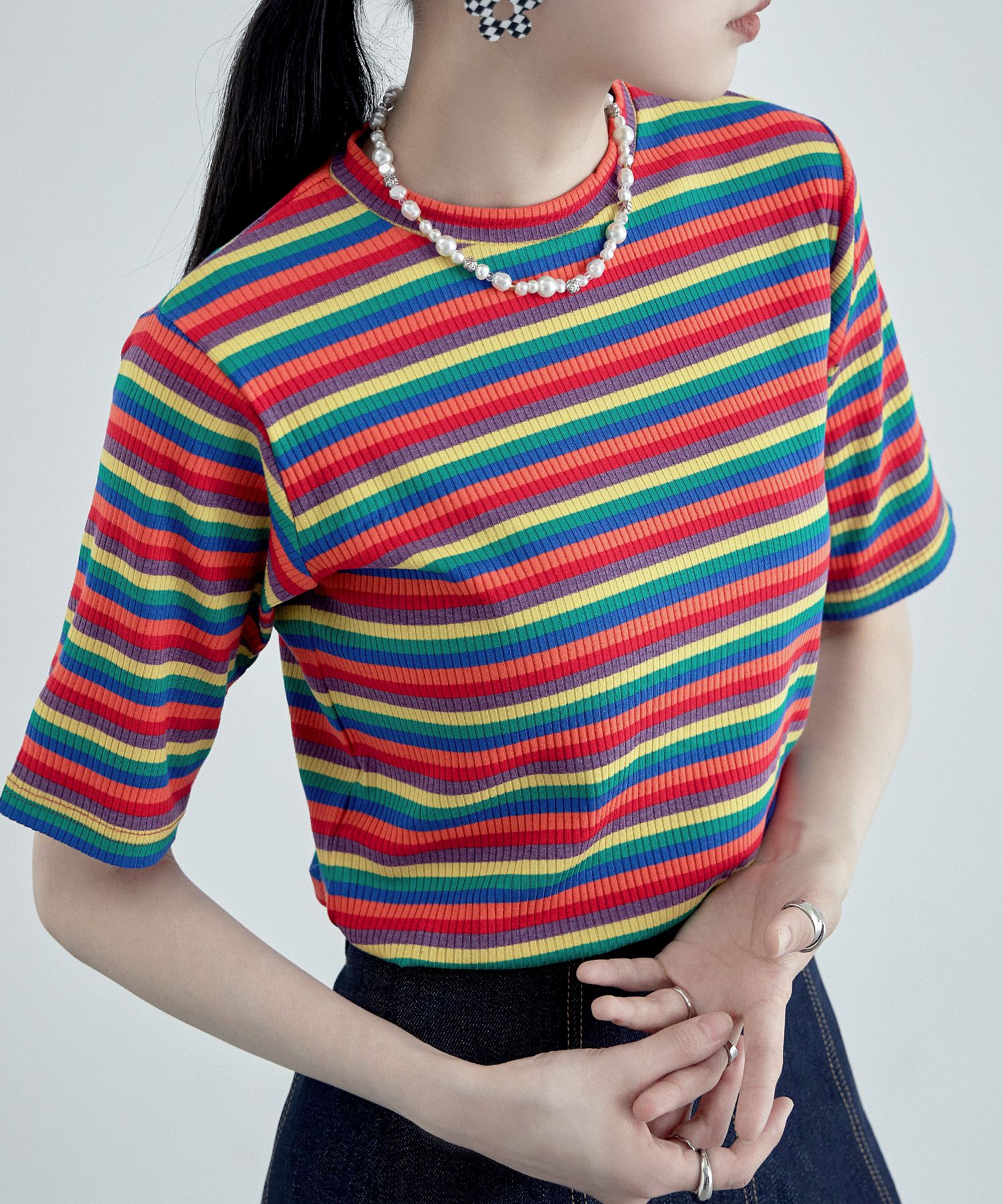 ベルトモチーフプリント ボーダーTシャツ トップス プリント 柄トップス 380302 ベルトモチーフプリント ボーダーTシャツ 通販 - ディノス