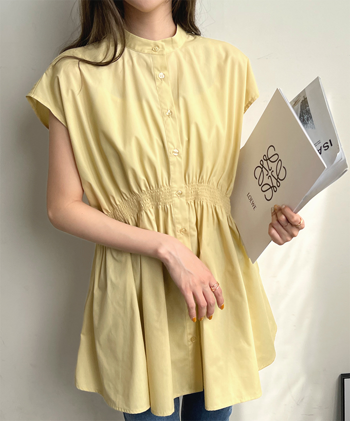 パパス 22SS シャーリングシャンブレー チュニック Pitchhouse F SALE】シャーリングシャンブレーシャツチュニック（WOMEN