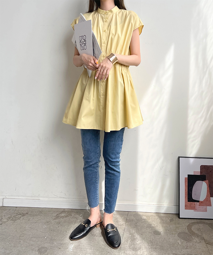 パパス 22SS シャーリングシャンブレー チュニック Pitchhouse F SALE】シャーリングシャンブレーシャツチュニック（WOMEN