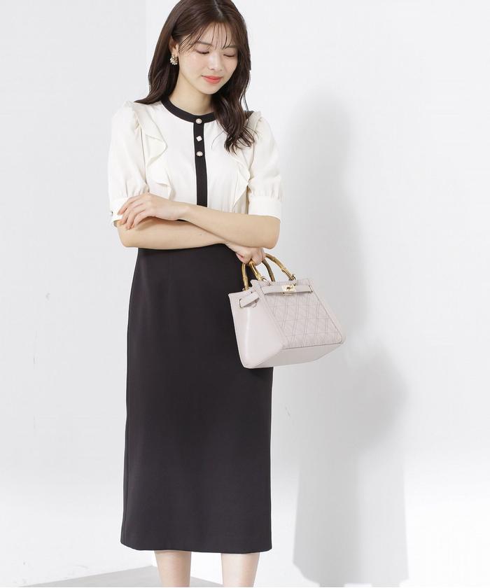 セール 50%OFF】バイカラーラッフルタイトワンピース(505263228 セール 50%OFF】バイカラーラッフルタイトワンピース(505263228
