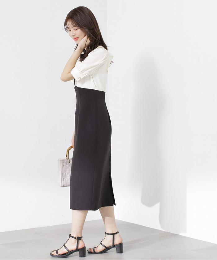 タイト ワンピース レディース フィット おしゃれ 服 タイトフィット ミモレ丈 フロントボタン ニットワンピース