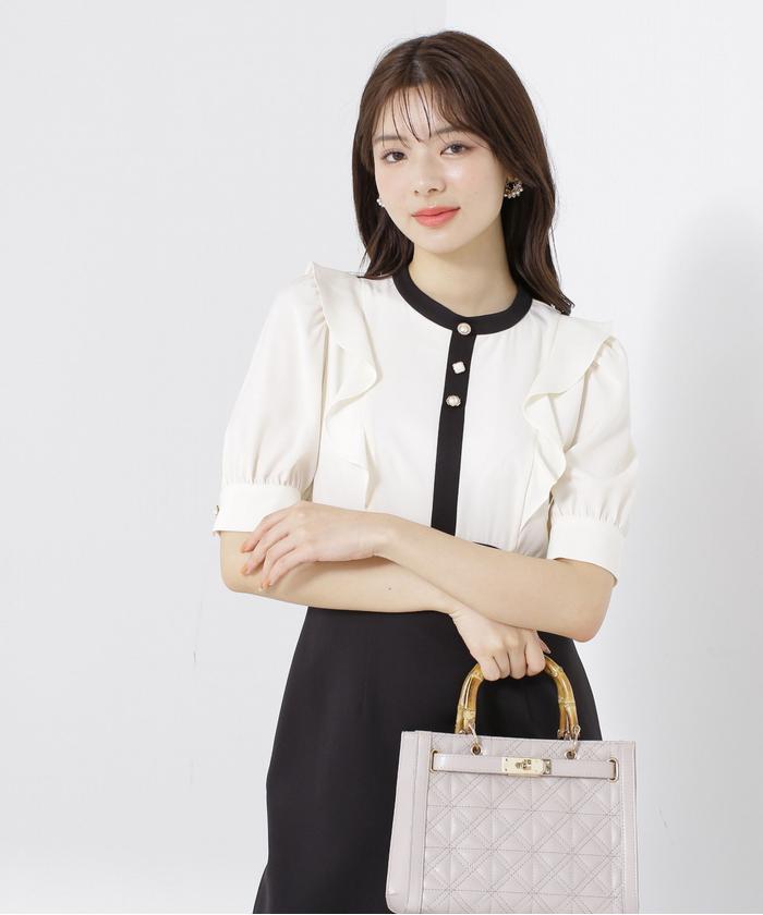 セール 50%OFF】バイカラーラッフルタイトワンピース(505263228 セール 50%OFF】バイカラーラッフルタイトワンピース(505263228